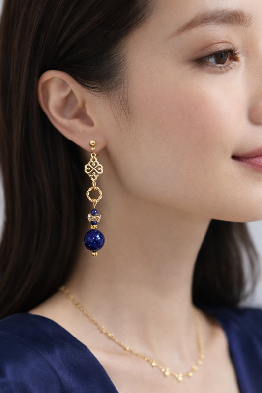 Lapis Lazuli Golden Vintage Asymmetrical Drop Earrings - Lunelle Atelier