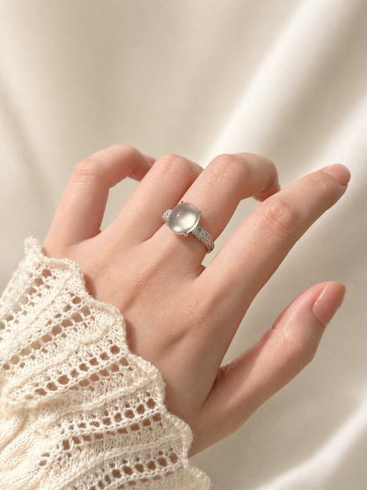 Moon Mist Cabochon Ring | Natural Russian Icy Jade - Lunelle Atelier