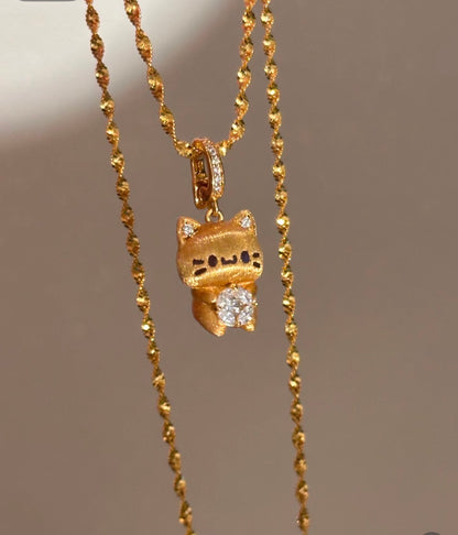 Lunelle Atelier Lucky Cat convertible charm pendant necklace with a detailed cat design and adjustable chain.