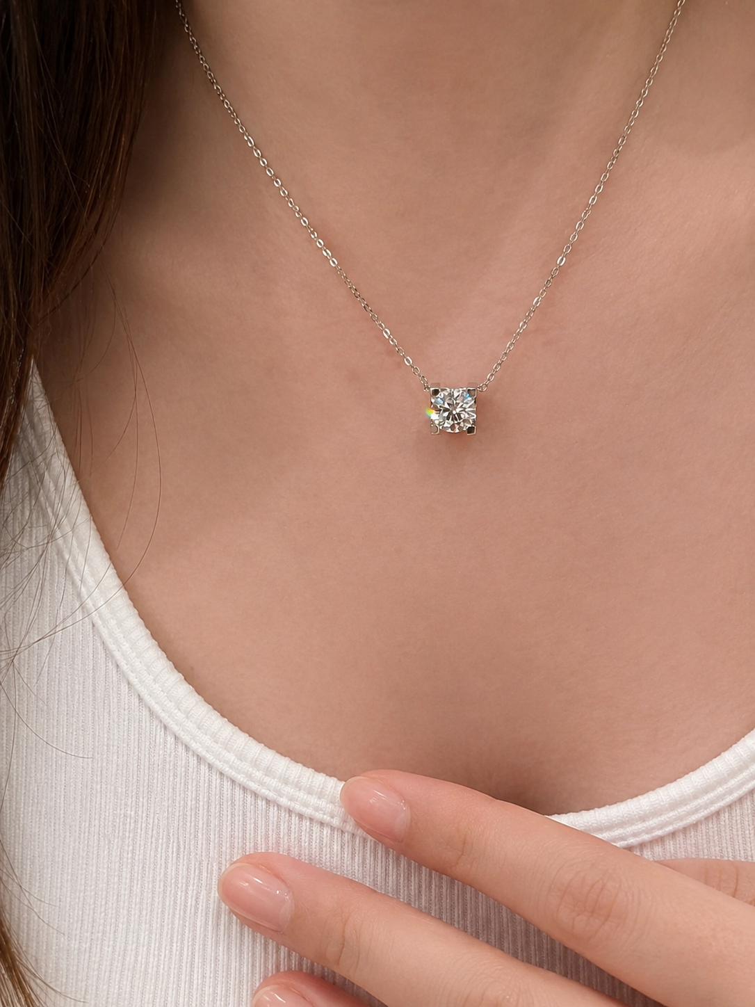 Lunelle Atelier sculpted solitaire lab-grown diamond necklace featuring a single sparkling diamond pendant on a delicate chain.