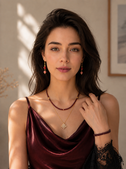 Pink agate linear drop earrings by Lunelle with adjustable pull-through design, featuring vibrant carnelian-colored stones and sleek metal findings.
