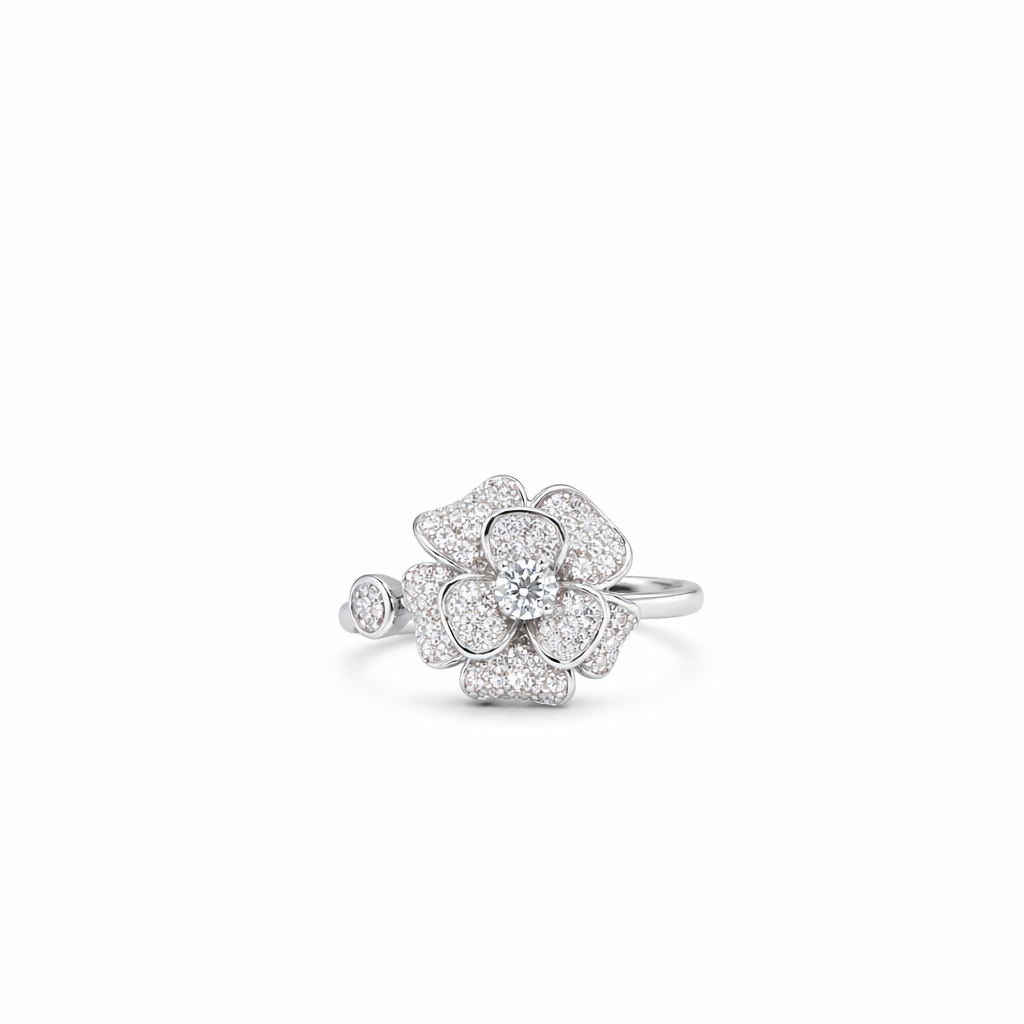 Camellia Bloom Ring | Rhodium-Plated Sterling Silver - Lunelle Atelier