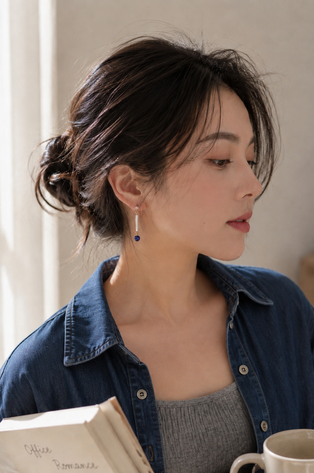 Baroque Pearl Dangle Earrings — Lapis Lazuli, Freshwater Pearl & Gold Vintage Bead