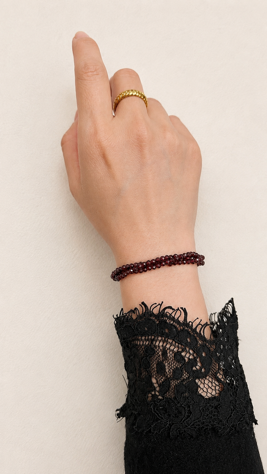 Triple Strand Faceted Garnet Bracelet Heart Magnetic Clasp | Birthstone Jewelry
