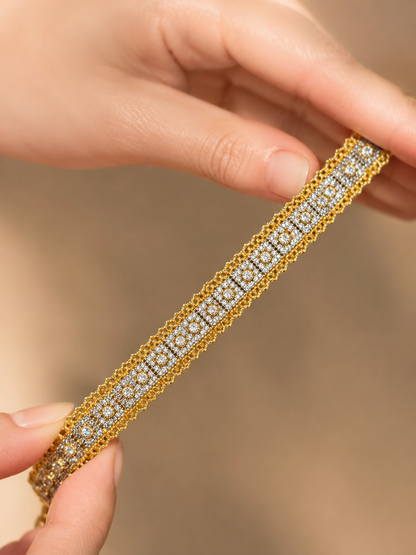 Lunelle Atelier Roman Lace Pavé Statement Bracelet with intricate lace design and sparkling pavé accents.