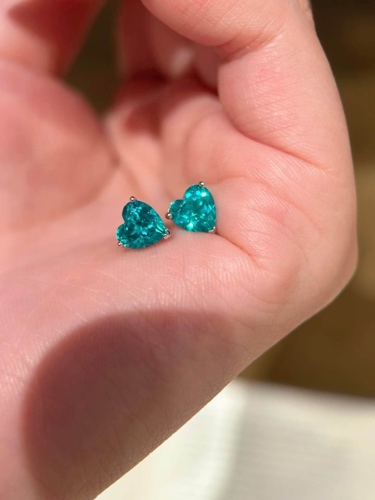 Paraiba blue heart earrings