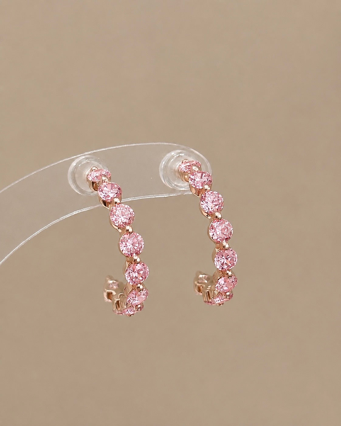 Floating Round-Cut Tennis Half Hoop Earrings