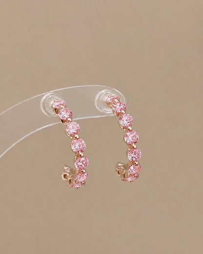 Floating Round-Cut Tennis Half Hoop Earrings