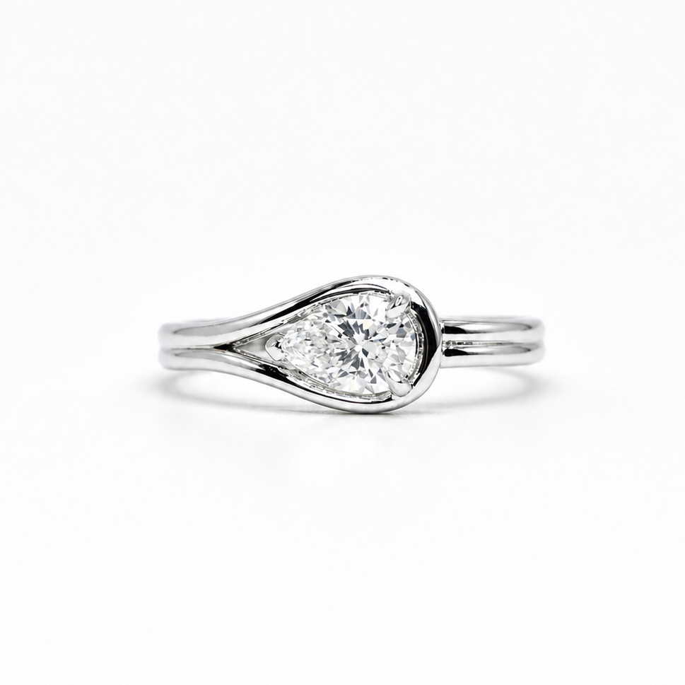 Pear-Shaped Ring | Rhodium-Plated Sterling Silver - Lunelle Atelier