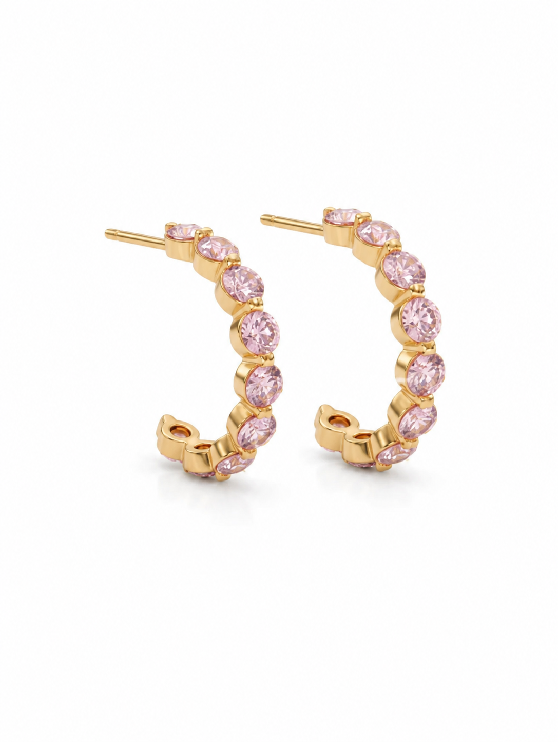 Lunelle Atelier floating round-cut tennis half hoop earrings in sterling silver with sparkling gemstone accents.