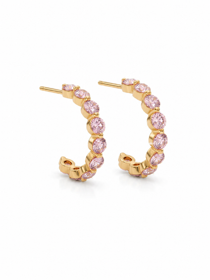 Lunelle Atelier floating round-cut tennis half hoop earrings in sterling silver with sparkling gemstone accents.