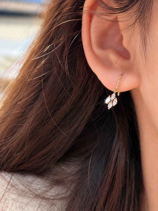 Dainty marquise cluster hook earrings by Lunelle Atelier featuring delicate gemstone designs and elegant drop style.