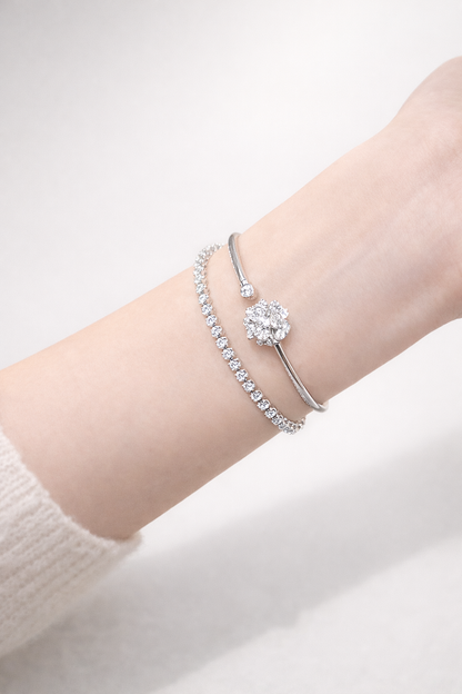 Camellia Bloom Bangle | Rhodium-Plated Sterling Silver - Lunelle Atelier