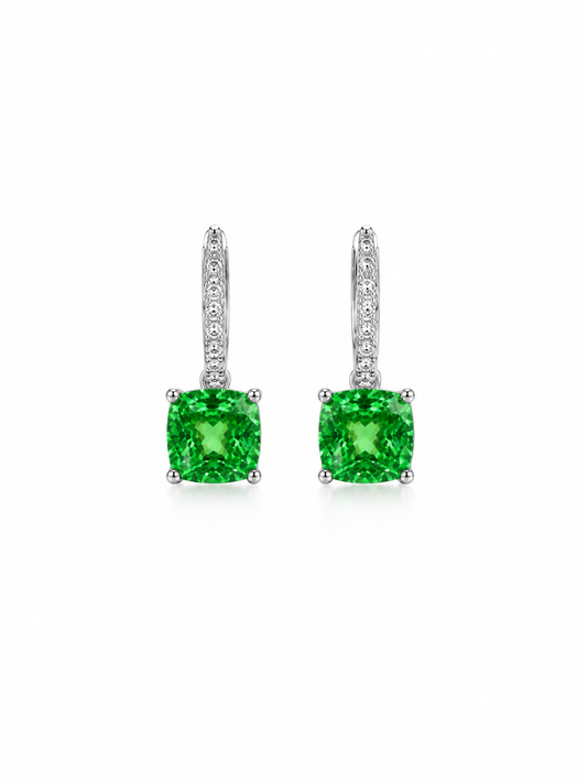 Lunelle Atelier green cushion hoop earrings with a sleek, round design and vibrant green color on a white background.