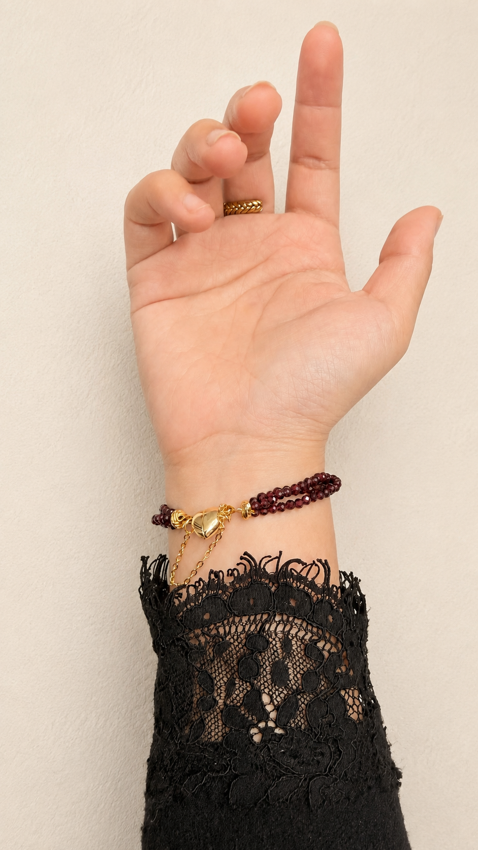 Triple Strand Faceted Garnet Bracelet Heart Magnetic Clasp | Birthstone Jewelry - Lunelle Atelier