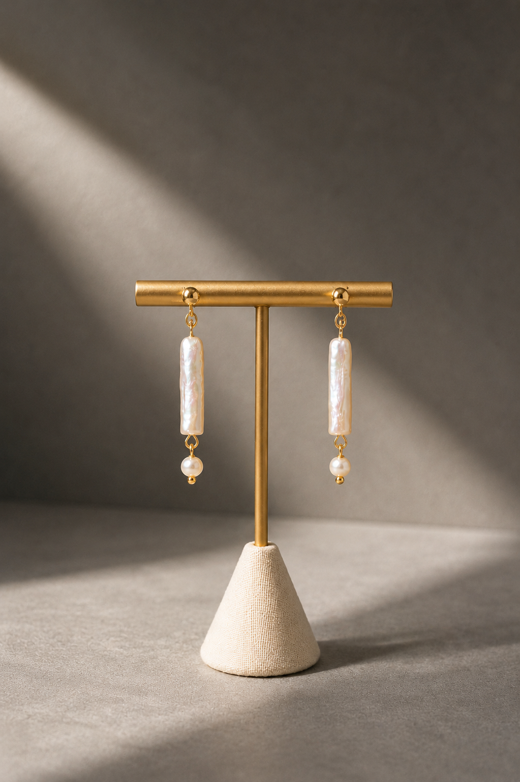 Baroque Pearl Dangle Earrings — Lapis Lazuli, Freshwater Pearl & Gold Vintage Bead