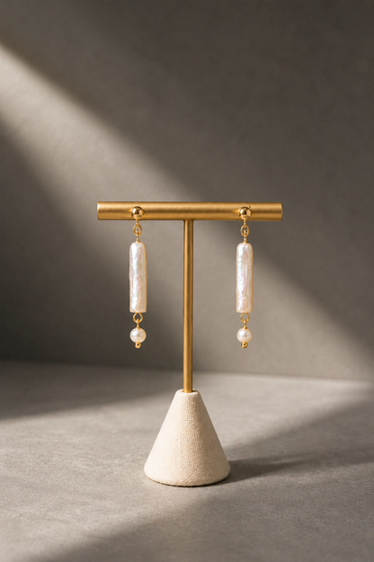 Baroque Pearl Dangle Earrings — Lapis Lazuli, Freshwater Pearl & Gold Vintage Bead