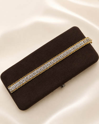 Lunelle Atelier Roman Lace Pavé Statement Bracelet featuring intricate lace design and sparkling pavé accents.