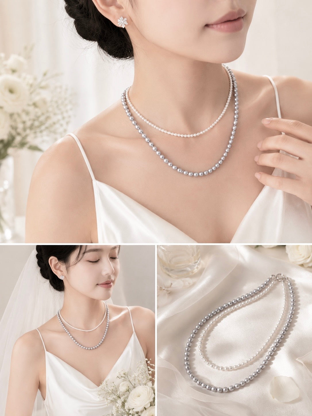 Lunelle by Heart and Hand mini freshwater pearl necklace with delicate string of white pearls on a simple chain