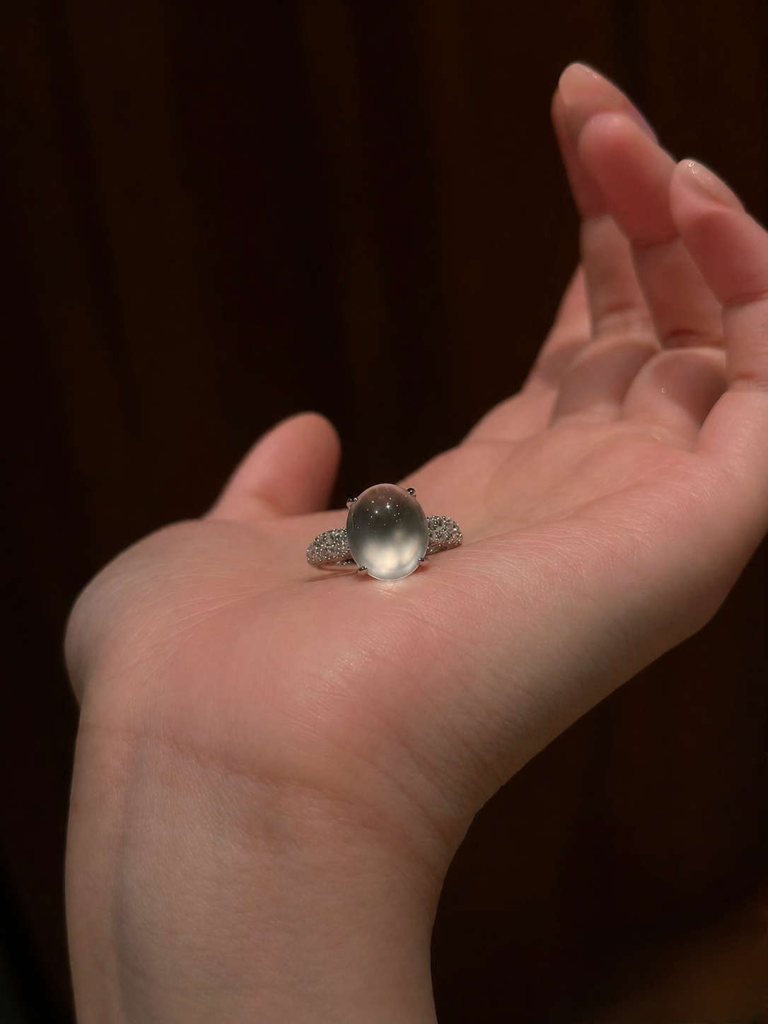 Moon Mist Cabochon Ring | Natural Russian Icy Jade - Lunelle Atelier