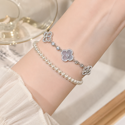 Lavender petal chalcedony bracelet from Lunelle Atelier featuring smooth, rounded lavender gemstone beads on a delicate stretch cord.