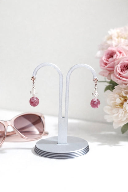 Pink Lepidolite Pearl Drop Earrings - Lunelle Atelier