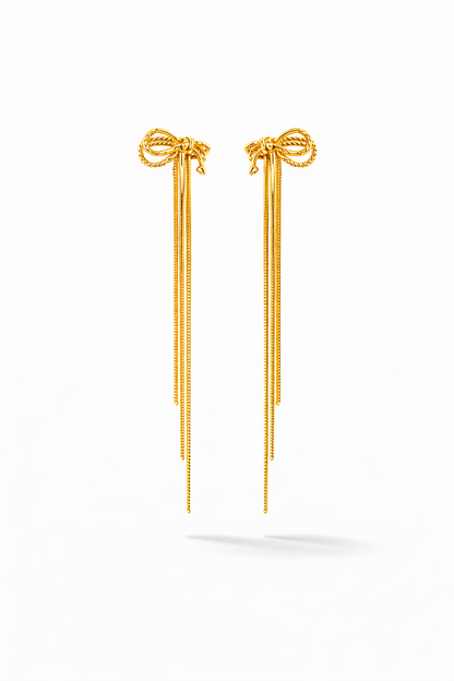 Aurelia Snake Chain Bow Drops - 18K Gold Plated Convertible Fluid Tassel Earrings