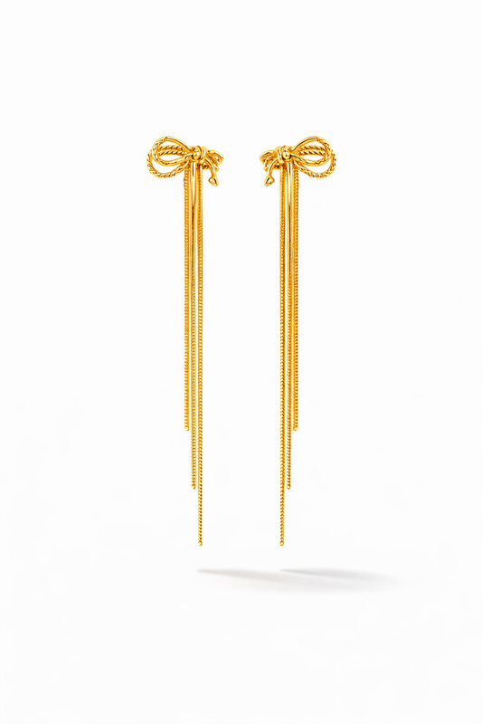 Aurelia Snake Chain Bow Drops - 18K Gold Plated Convertible Fluid Tassel Earrings
