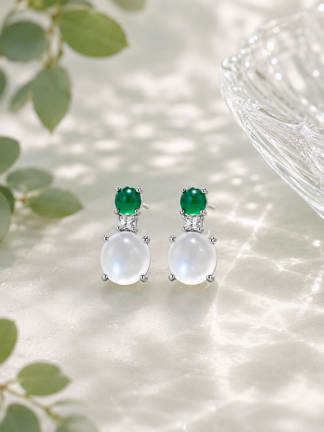 Emerald Dew Russian Ice & Green Chalcedony Stud Earrings - Lunelle Atelier