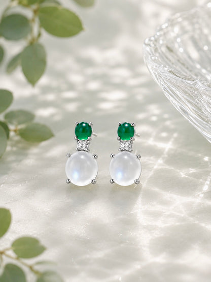 Emerald Dew Russian Ice & Green Chalcedony Stud Earrings - Lunelle Atelier