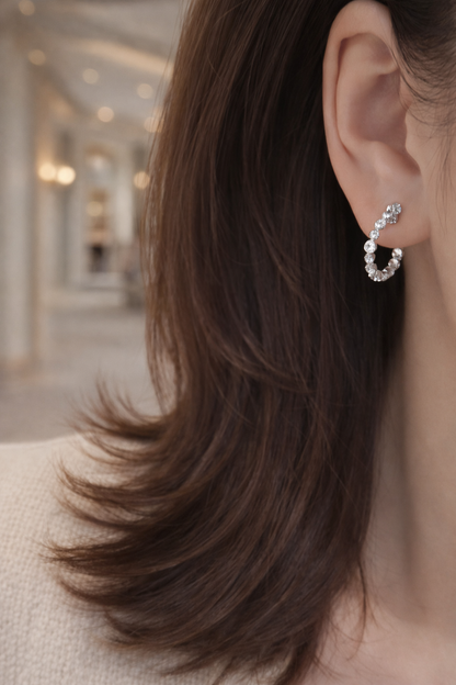 Stella Dust Beaded Hoop Earrings | Silver Finish - Lunelle Atelier