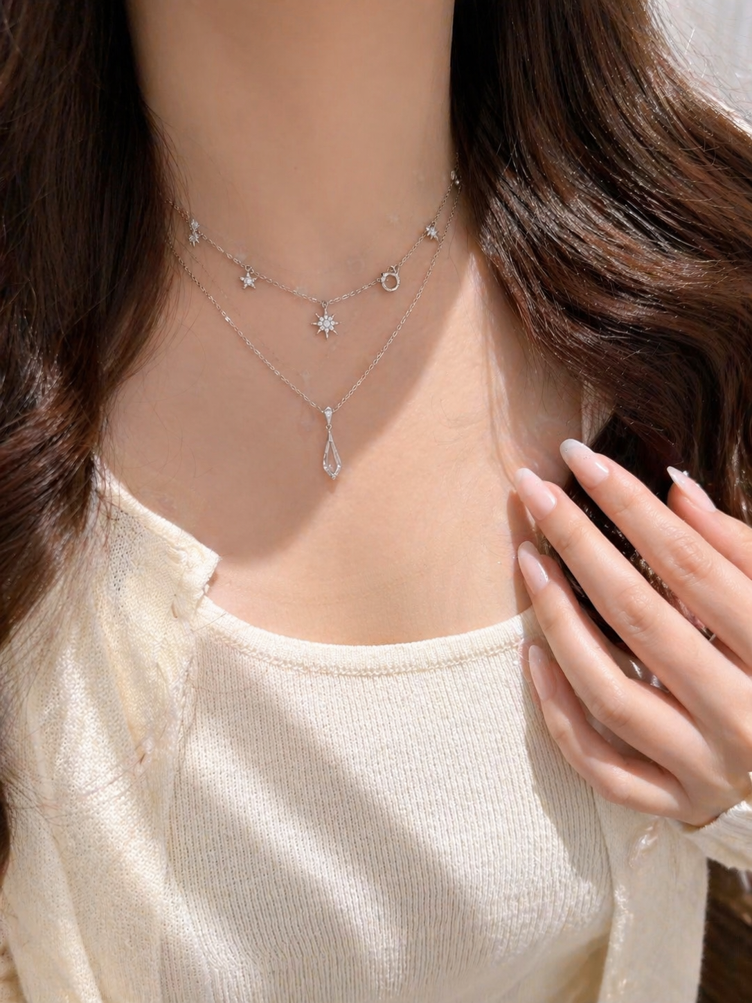 Cold Light Crystal Drop Necklace - Lunelle Atelier