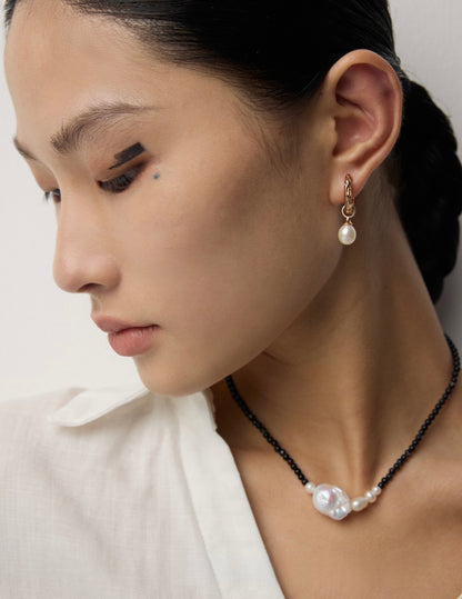 Organic Texture Freshwater Pearl Huggie Earrings