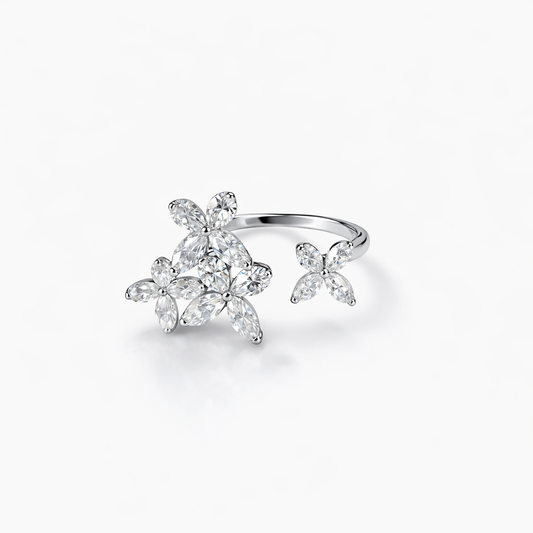 Flutter Bloom Moissanite Adjustable Ring | Sterling Silver - Lunelle Atelier