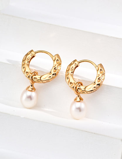 Organic Texture Freshwater Pearl Huggie Earrings