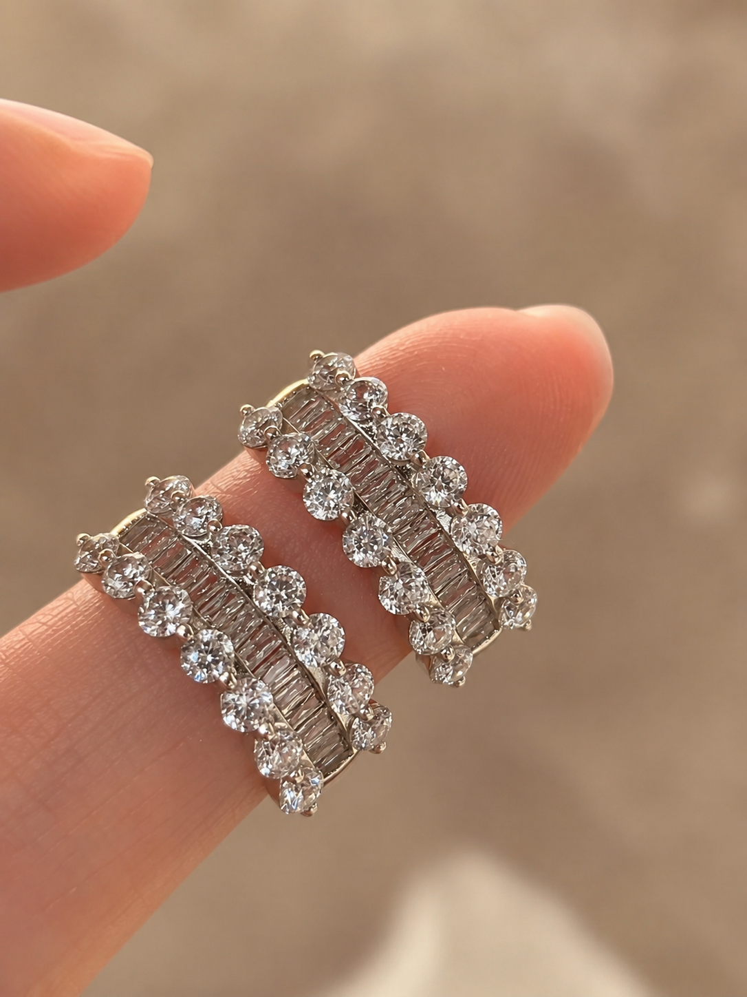 Baguette & Round Huggie Hoop Earrings