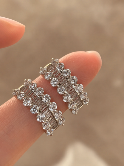 Baguette & Round Huggie Hoop Earrings