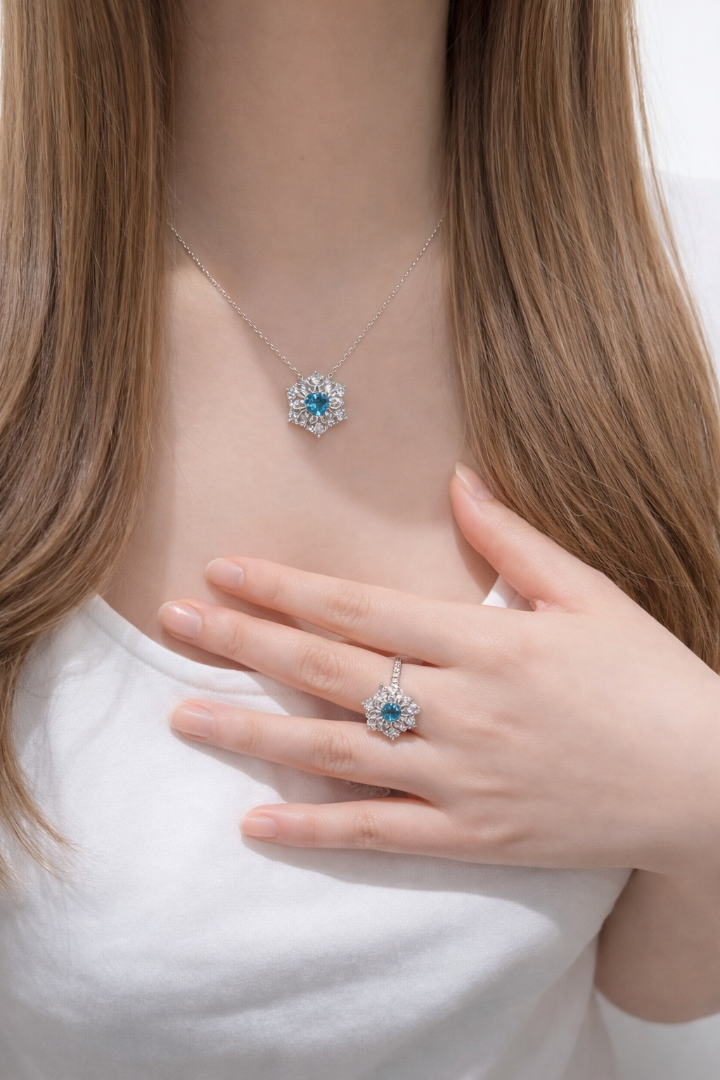 Paraiba Blue Heart Snowflake Necklace | Sterling Silver - Lunelle Atelier
