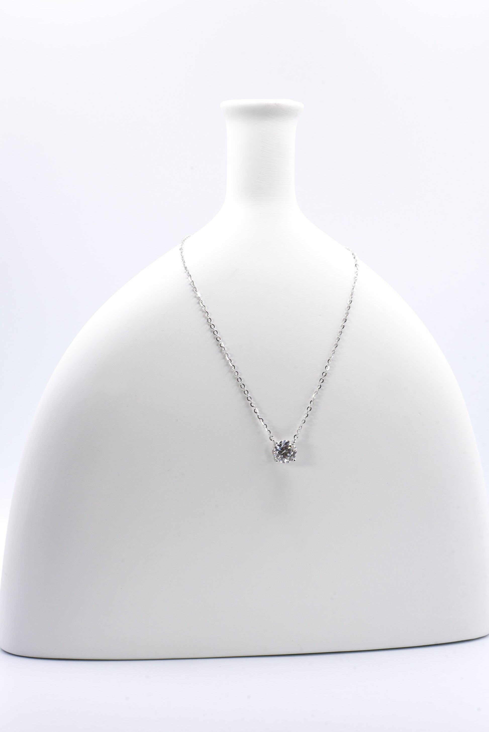 Classic Four Claw Moissanite Necklace, White Gold - Lunelle Atelier