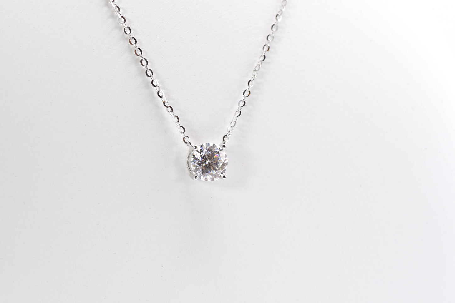 Classic Four Claw Moissanite Necklace, White Gold - Lunelle Atelier