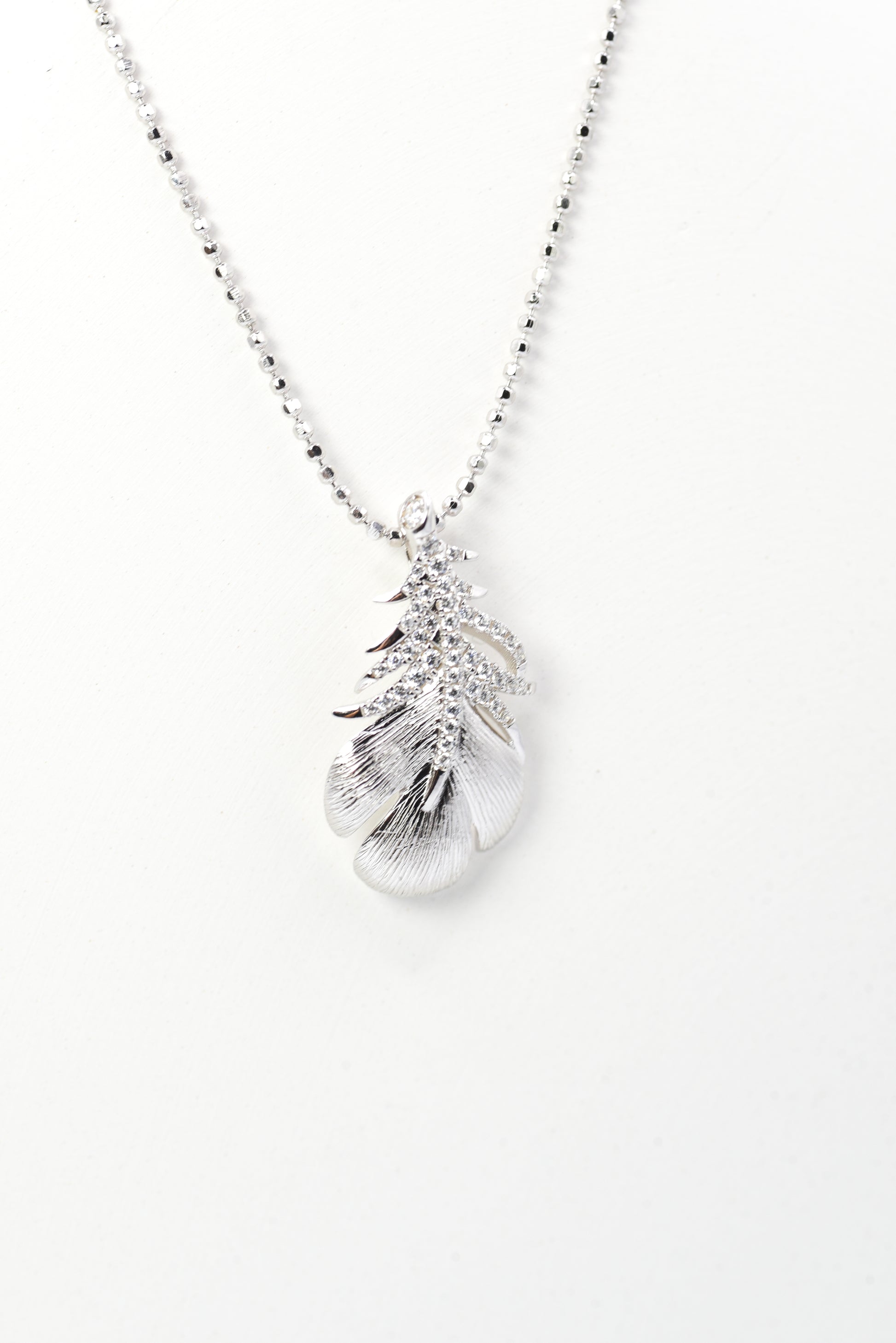 Wandering Feather Necklace, White Gold - Lunelle Atelier
