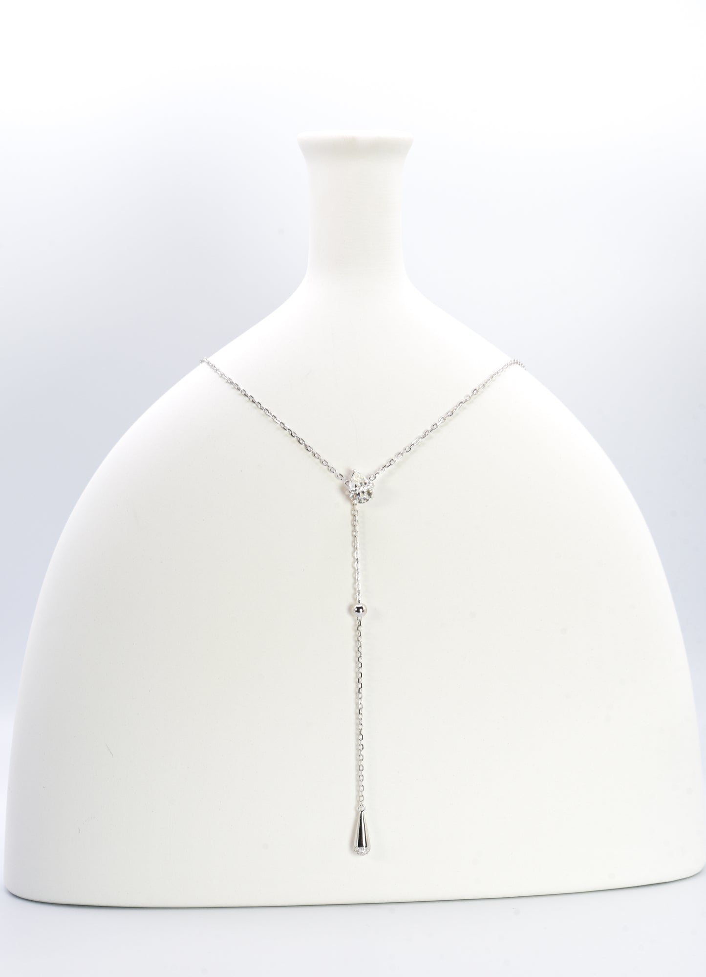 Dew Drop Asteroid Y-Chain Necklace, White Gold - Lunelle Atelier