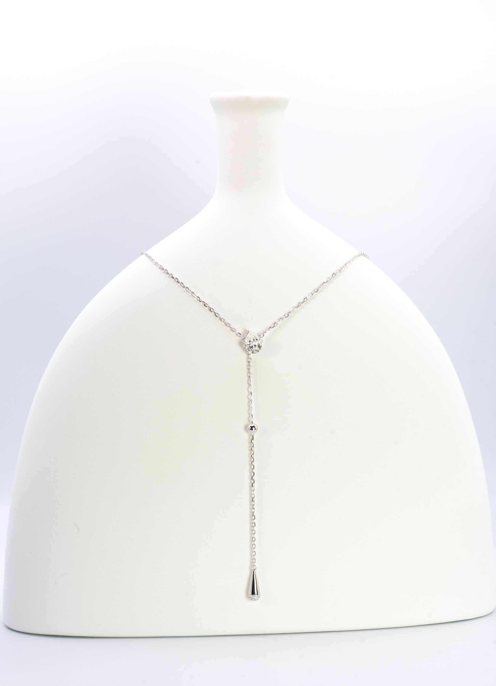 Dew Drop Asteroid Y-Chain Necklace, White Gold - Lunelle Atelier