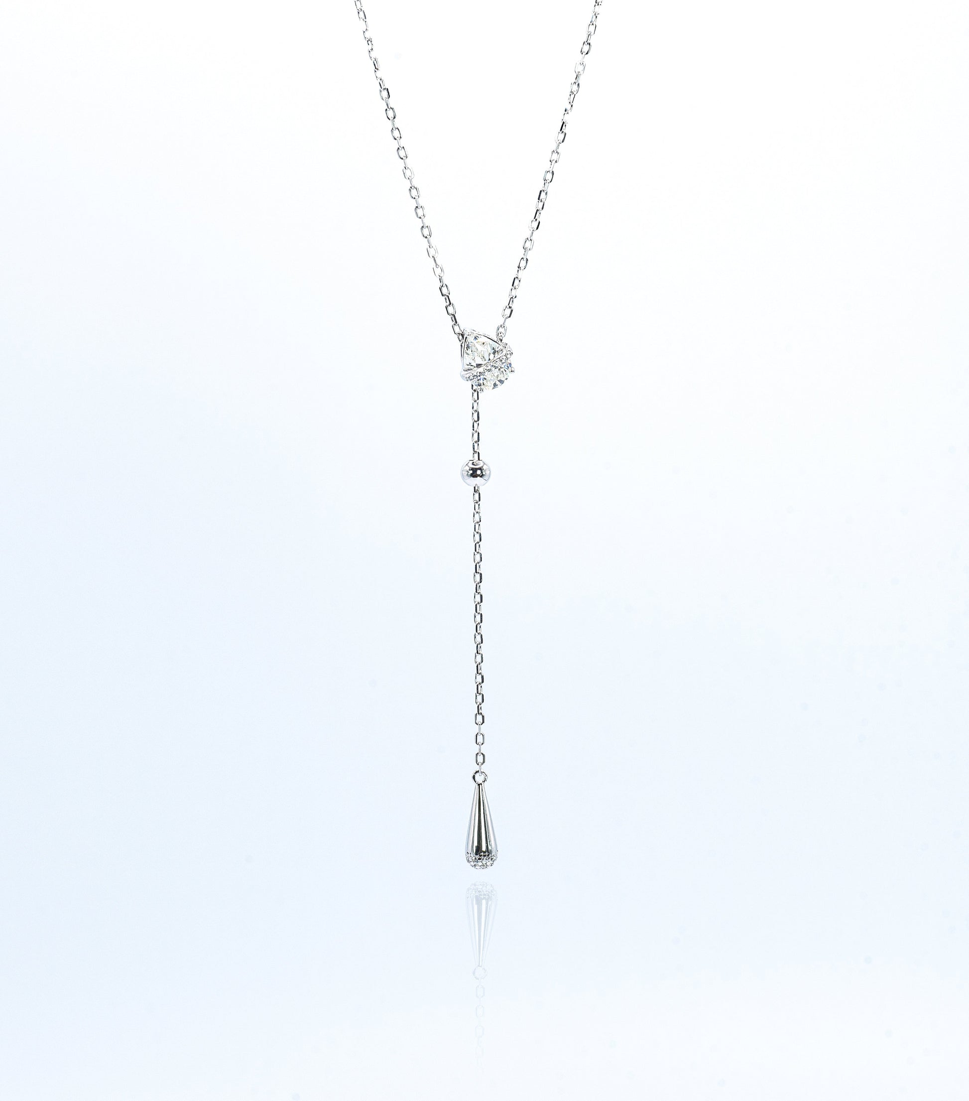 Dew Drop Asteroid Y-Chain Necklace, White Gold - Lunelle Atelier