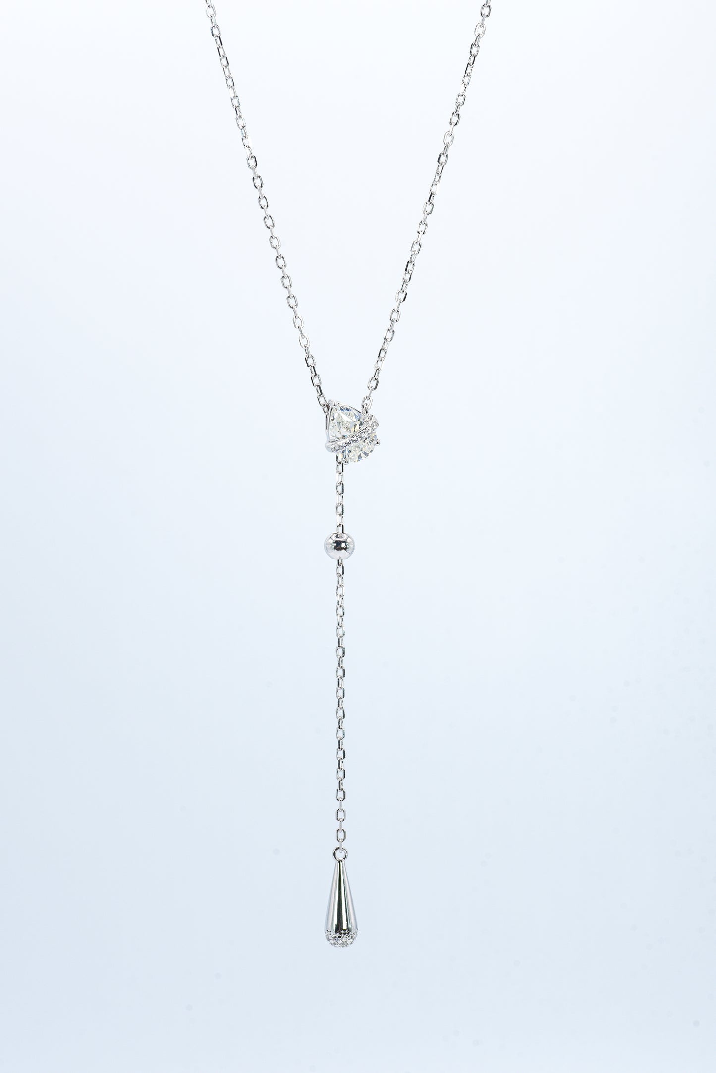 Dew Drop Asteroid Y-Chain Necklace, White Gold - Lunelle Atelier