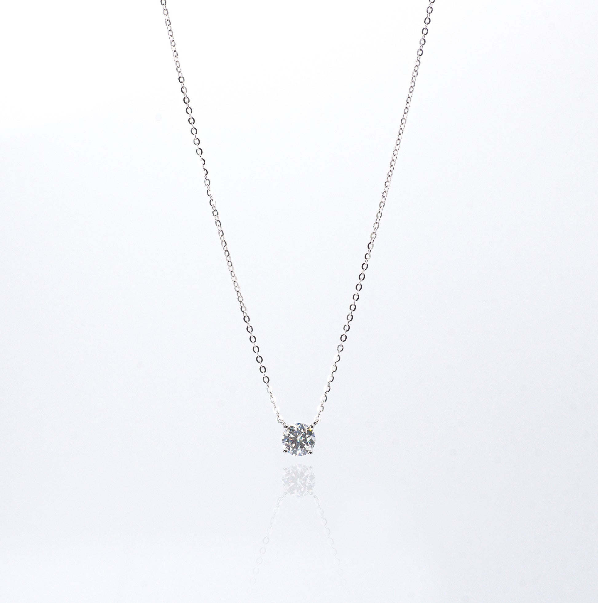 Classic Four Claw Moissanite Necklace, White Gold - Lunelle Atelier
