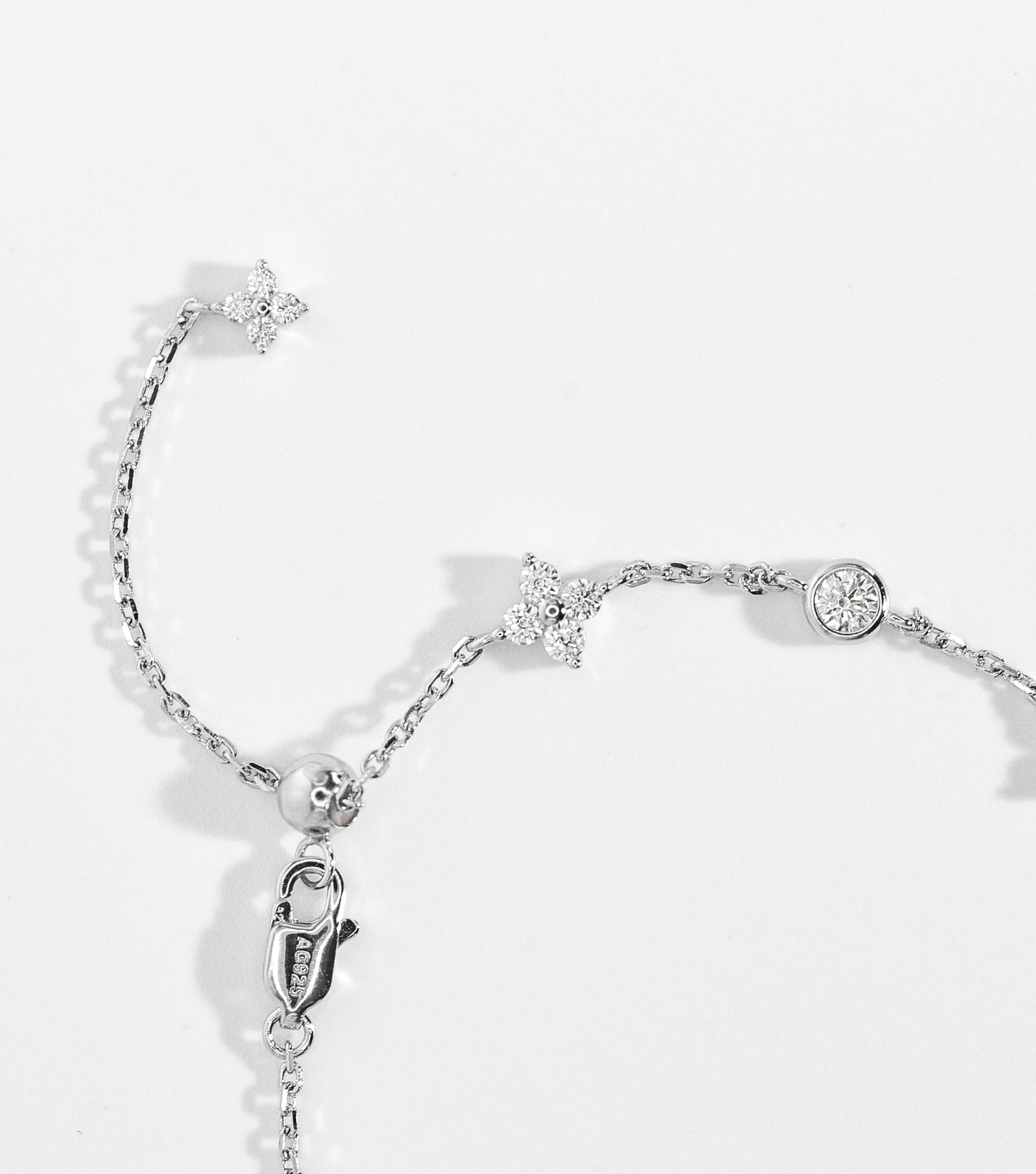Clover Bloom Tassel Bracelet, White Gold - Lunelle Atelier