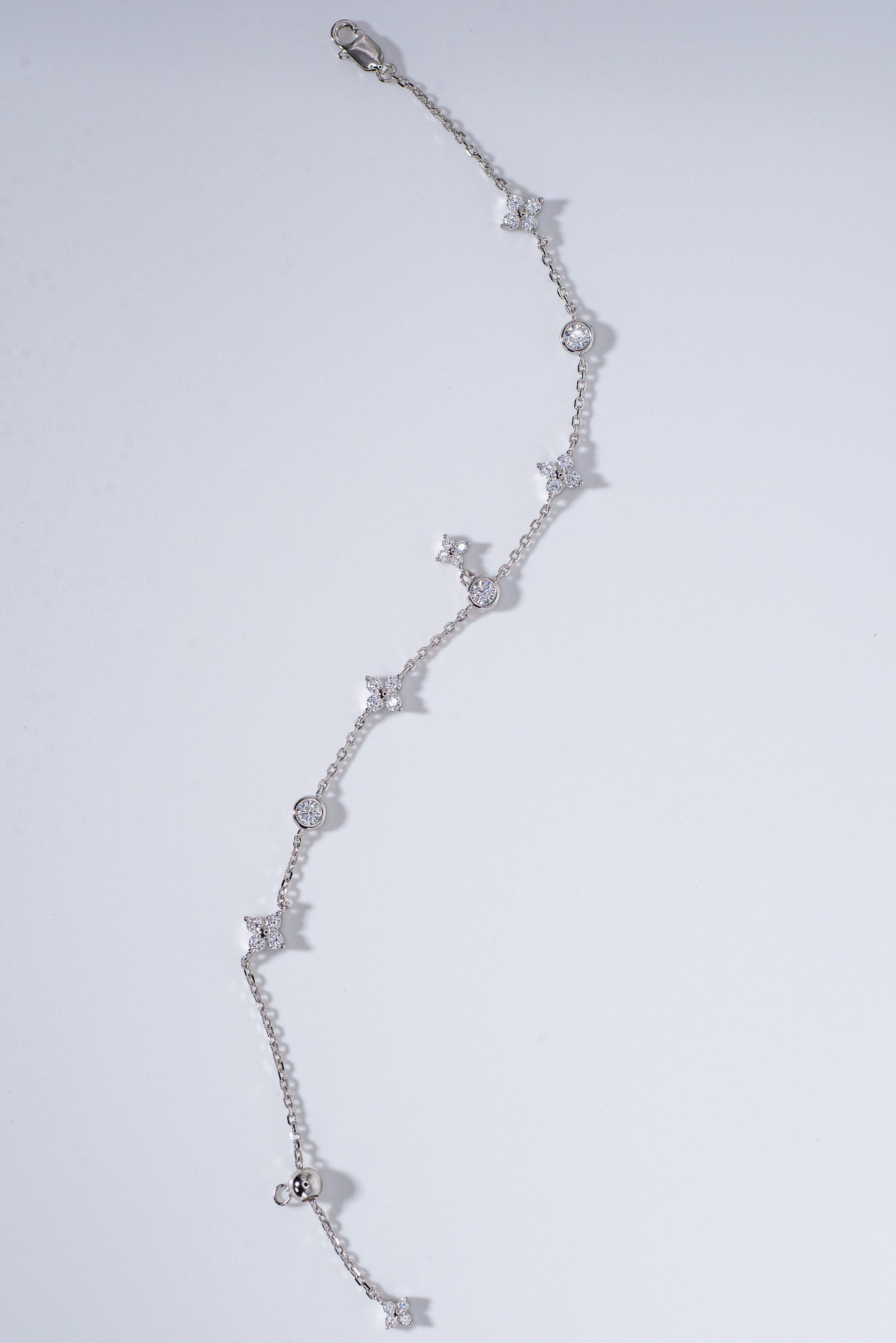 Clover Bloom Tassel Bracelet, White Gold - Lunelle Atelier