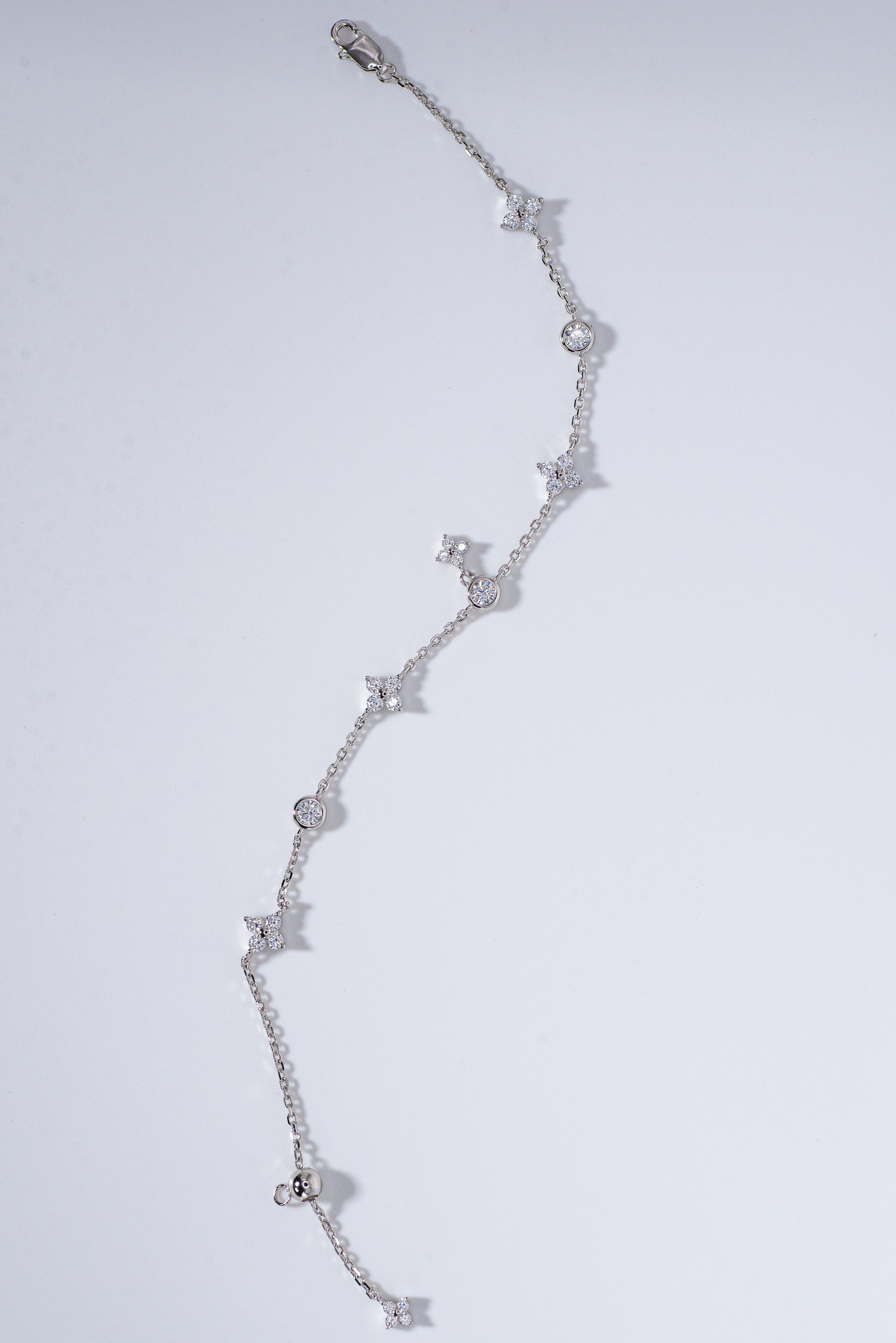 Clover Bloom Tassel Bracelet, White Gold - Lunelle Atelier