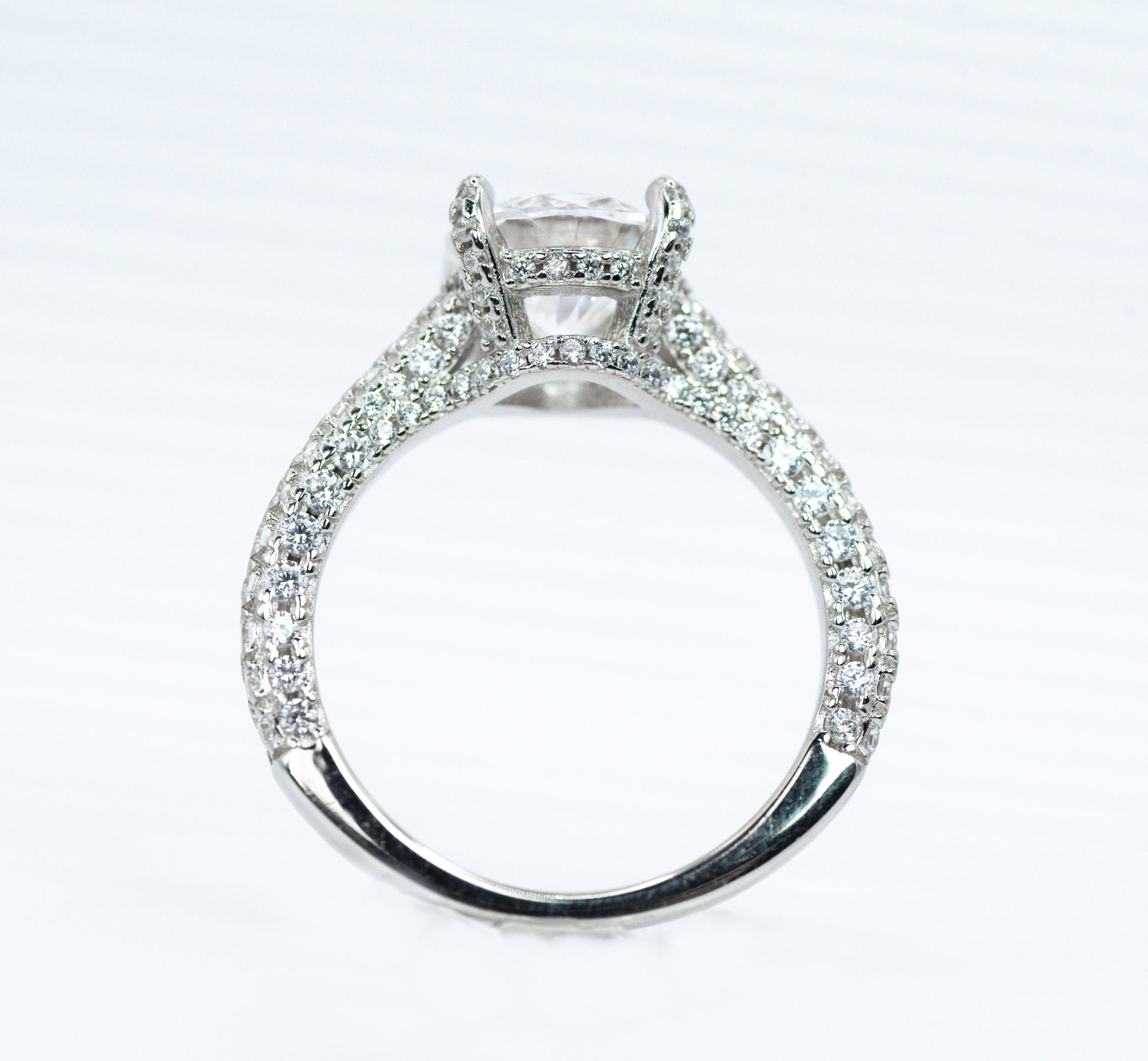 Classic Four-Prong Accented Moissanite Ring | Sterling Silver - Lunelle Atelier